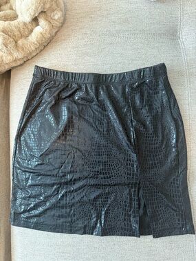Black Faux Croc Pencil Skirt